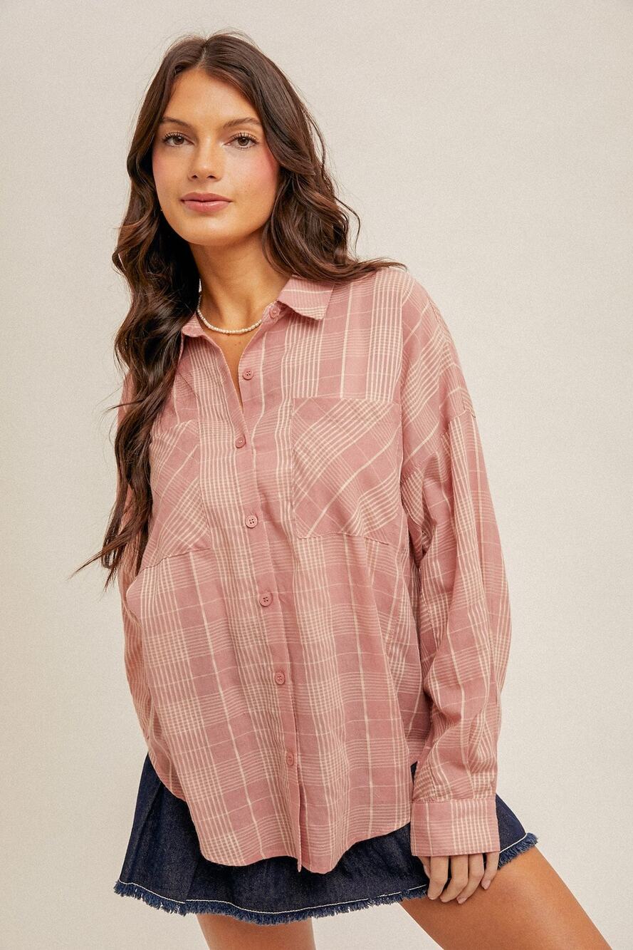 Soft Plaid Oversized Button Down Shirt